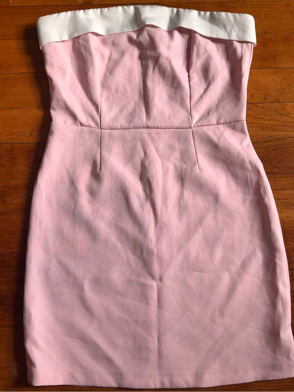Edikted Priyah Contrast Foldover Strapless Minidress in Light Pink & White